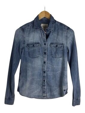 American eagle outfitters jeans button down shirt BLUE denim XS 100% cotton AEO